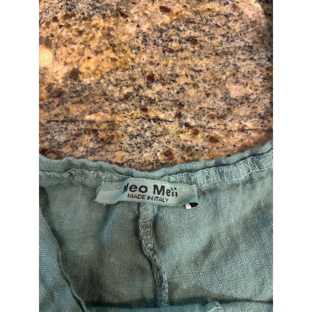 Meo Meli Italy Linen Overalls Jumpsuit Seafoam Green Wide Leg One Size Lagenlook - Picture 4 of 9